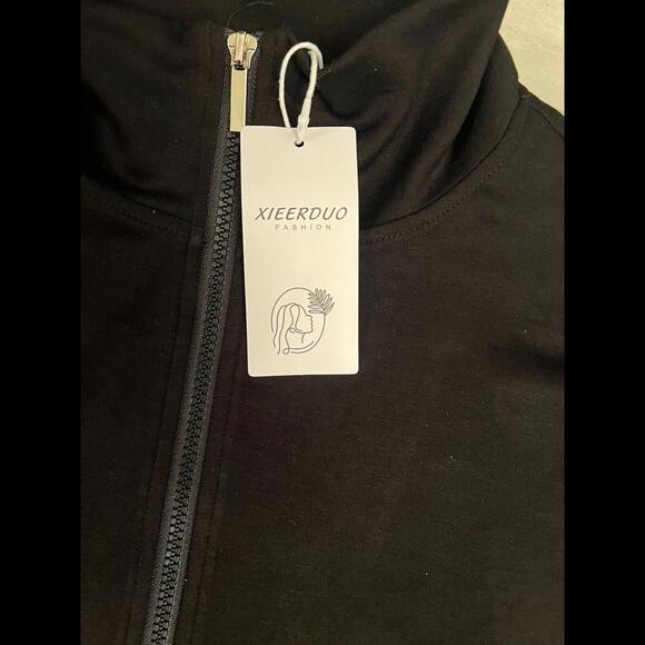 XIEERDUO Black White Zip Up Lounge Track Jacket Cropped Style Women’s M NWT - Picture 2 of 5